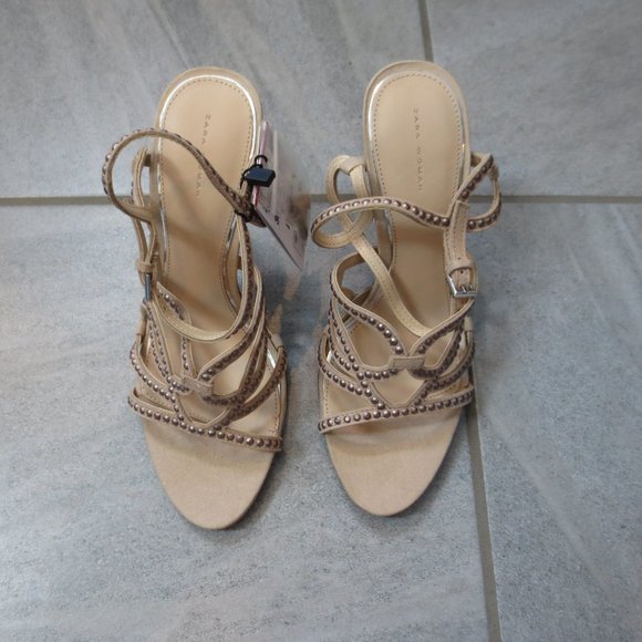 LAST CHANCE NWT ZARA WOMAN Studded Nude Leather High Heel Sandals - Picture 9 of 10